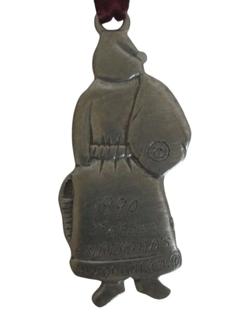 1990 Longaberger Father Christmas Pewter Ornament Vintage Holiday Decor